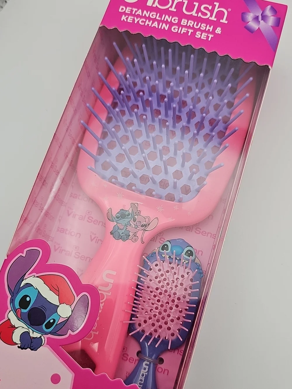 FHI Heat Unbrush Detangling‎ Brush Keychain Set Disney Stitch Limited Ed-Pink
